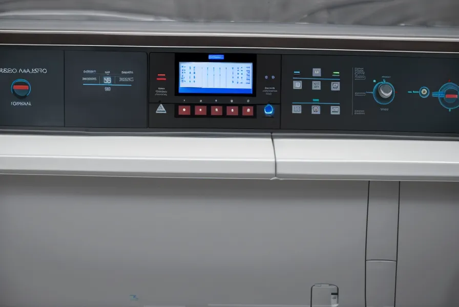Panneau de contrôle d'un lave-linge professionnel réglé sur soixante degrés