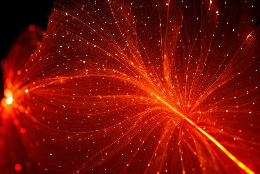 Détail de fibres optiques émettant une lumière rouge apaisante pour le Snoezelen.